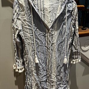 Blue Island Navy and White Striped Coverup